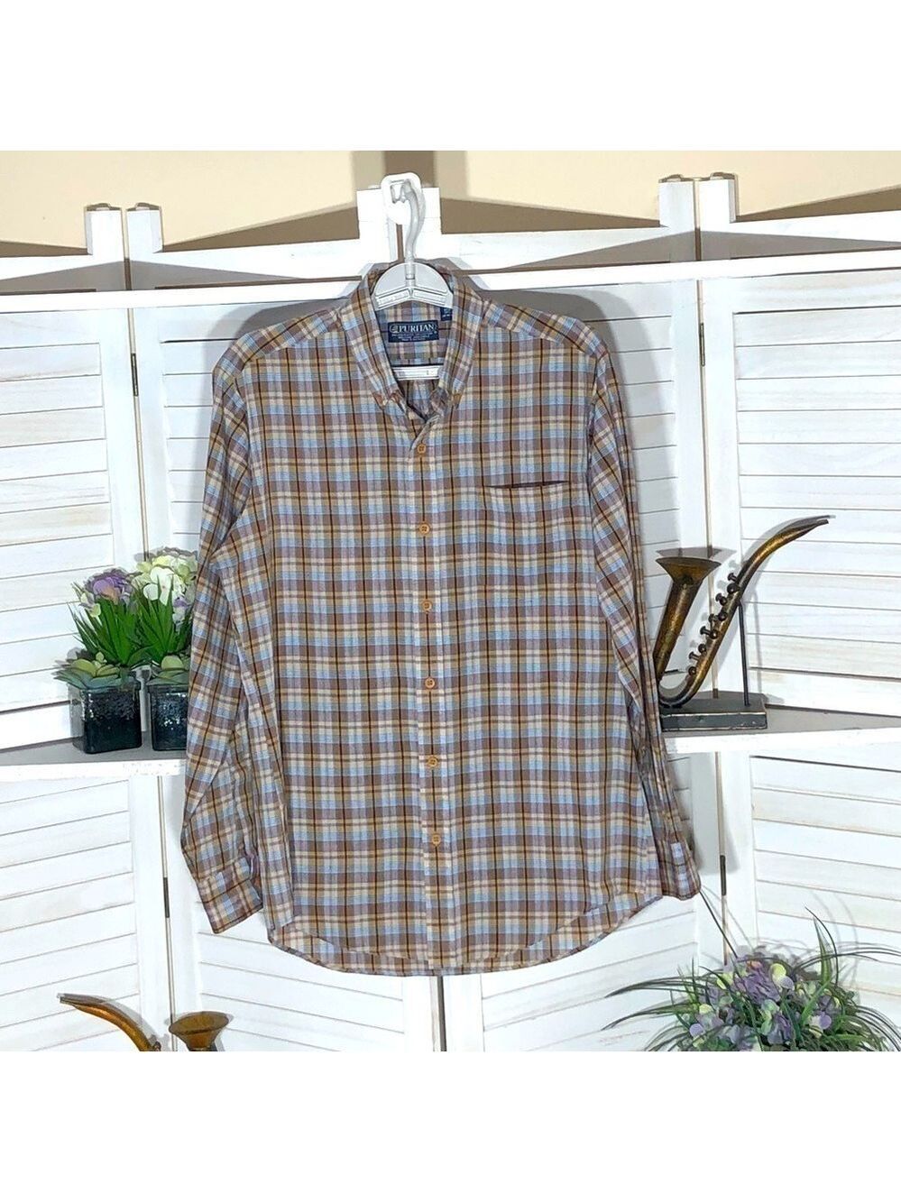Vintage Plaid Western shirt cowboy rodeo Cotton linedancing horse riding cottage